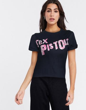 Alice & Olivia Jeans Sex Pistols Band T-shirt In Black-multi