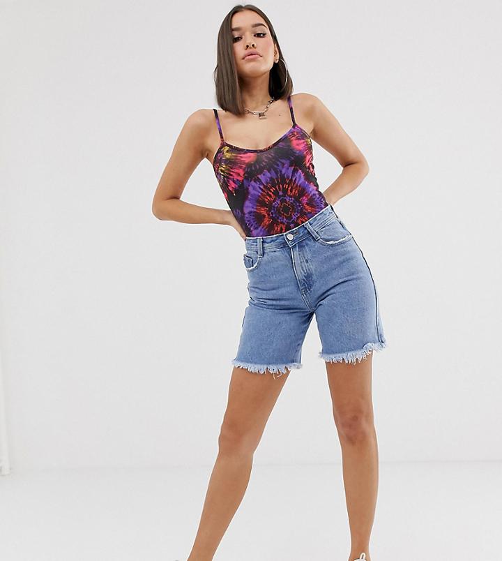 Missguided Longline Denim Shorts In Blue - Blue