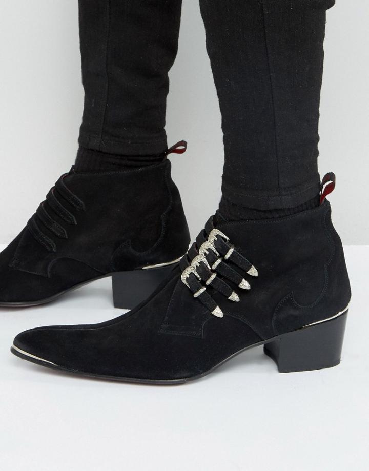Jeffery West Sylvian Leather Buckle Boots - Black