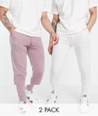 Asos Design Organic Tapered Sweatpants 2-pack In Gray And Purple-multi