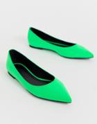 Asos Design Latch Pointed Ballet Flats In Neon Green - Green
