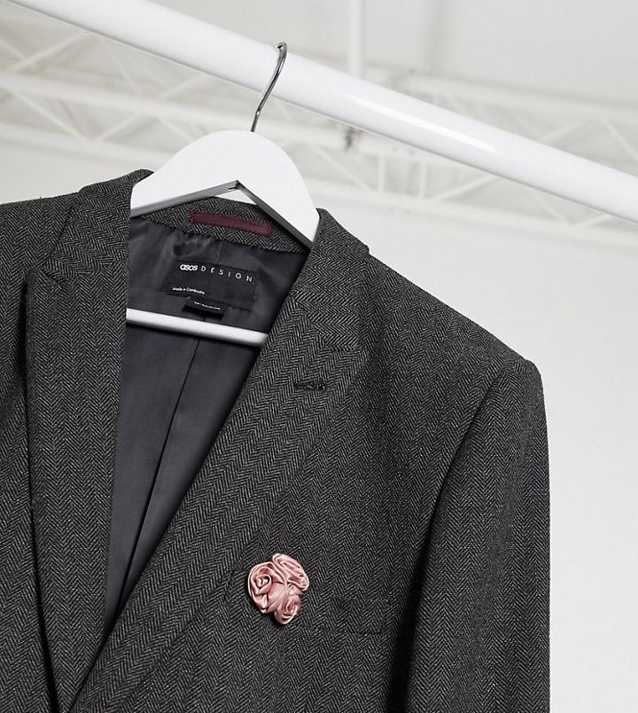 Asos Design Tall Wedding Super Skinny Suit Jacket In Charcoal Herringbone-grey
