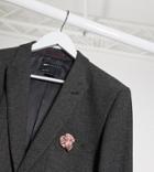 Asos Design Tall Wedding Super Skinny Suit Jacket In Charcoal Herringbone-grey