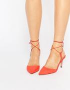 Asos Showcase Pointed Lace Up Heels - Orange