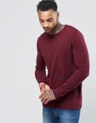 Asos Cotton Sweater With Button Shoulder In Burgundy Cotton - Red