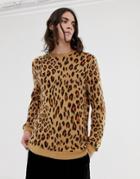 Asos Design Oversized Sweater In Leopard Print - Multi