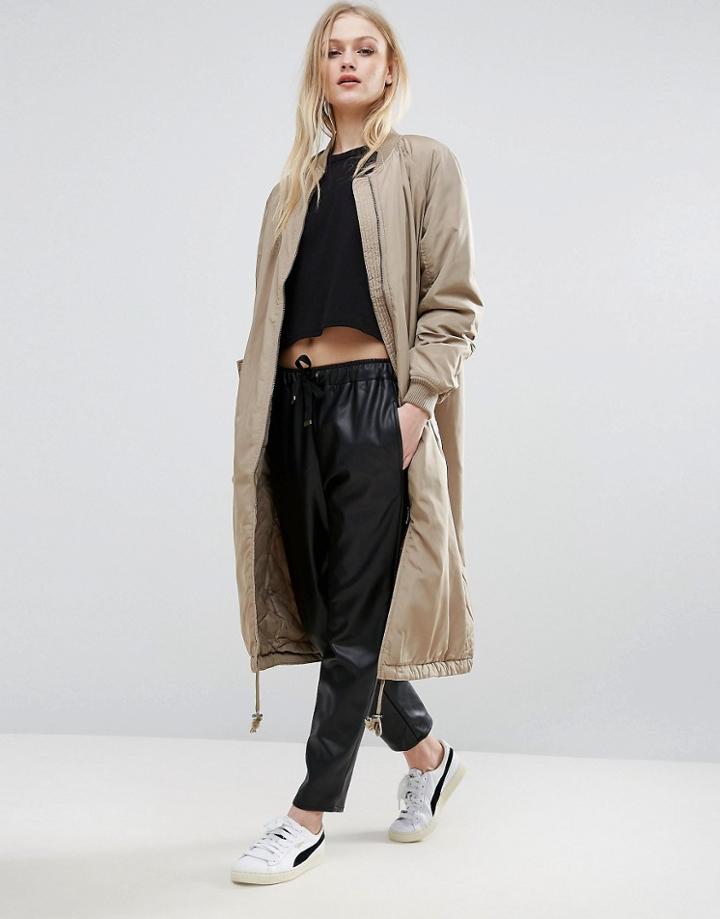 Adpt Pillar Long Bomber Jacket - Brown