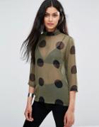 Ichi X Bimara Sheer Polk Dot Shirt - Green