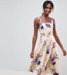 Asos Design Tall Midi Floral Prom Dress With Square Neck-multi