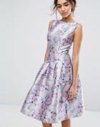 Chi Chi London Pleated Midi Dress In Ditsy Floral Print - Multi