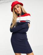 Tommy Jeans Color Block Zip Up Ribbed Dress In Multi