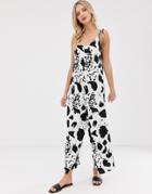 Asos Design Minimal Jumpsuit With Tie Back In Mono Print-multi