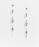 Asos Design 5-pack Earrings In Mixed Grunge Designs In Silver Tone