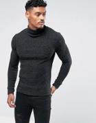 Siksilk Sweater In Black With Roll Neck - Black