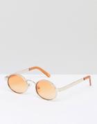 Asos Oval Sunglasses In Gold With Orange Lens - Gold