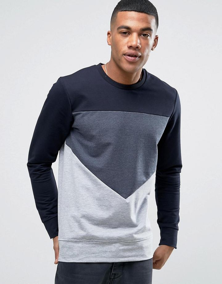 Jack & Jones Cut And Sew Crew Neck Sweat - Navy