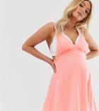 Asos Design Maternity Jersey Beach Sundress With Tape Trim Straps-orange