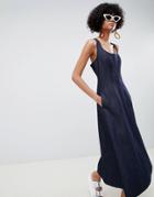 Asos Design Denim Seamed Midi Dress In Indigo - Blue
