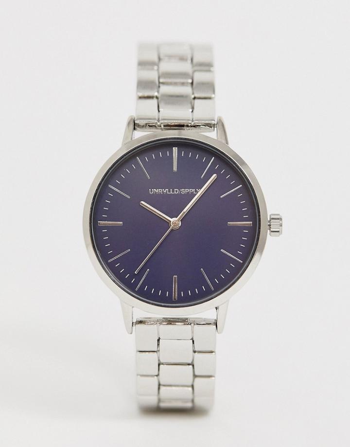 Asos Design Skinny Bracelet Watch In Silver Tone