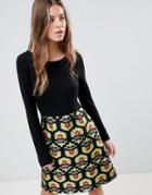 Traffic People Long Sleeve 2-in-1 Skater Dress With Printed Skirt - Gold