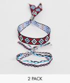 Classics 77 Blue & White Geo-tribal Fabric Bracelets In 2 Pack - Blue