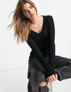 Brave Soul Aiden V Neck Ribbed Sweater-black