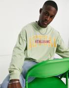 Asos Actual Oversized Long Sleeve T-shirt With Logo Print In Light Green