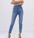 Asos Design Farleigh High Waisted Slim Mom Jeans In Light Stone Wash-blue