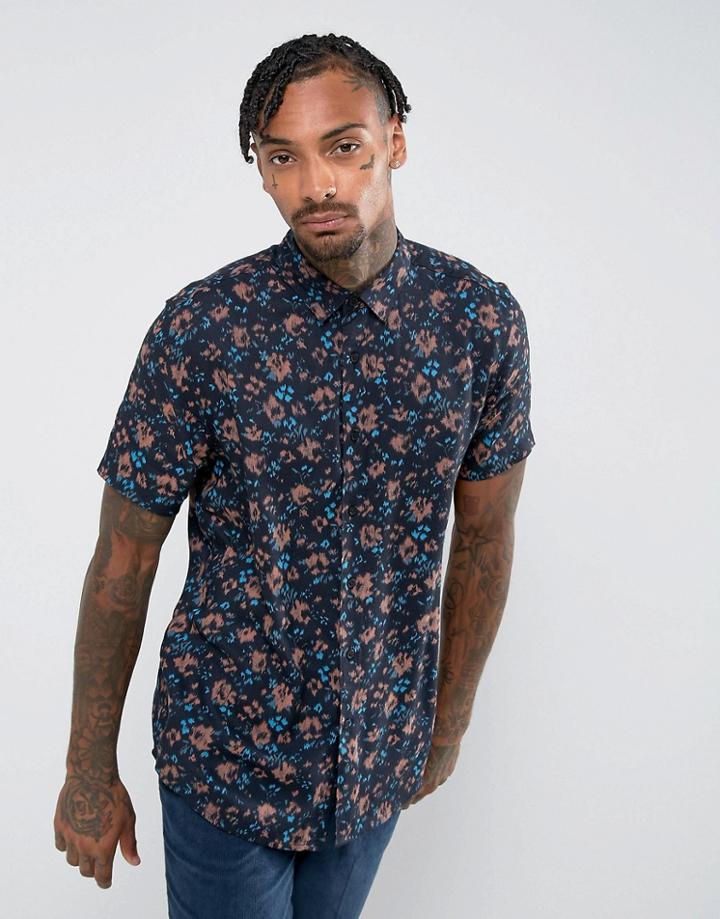 Asos Regular Fit Viscose Abstract Floral Print Shirt - Black