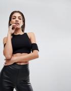 Finders Keppers Leon Cold Shoulder Crop Top - Black