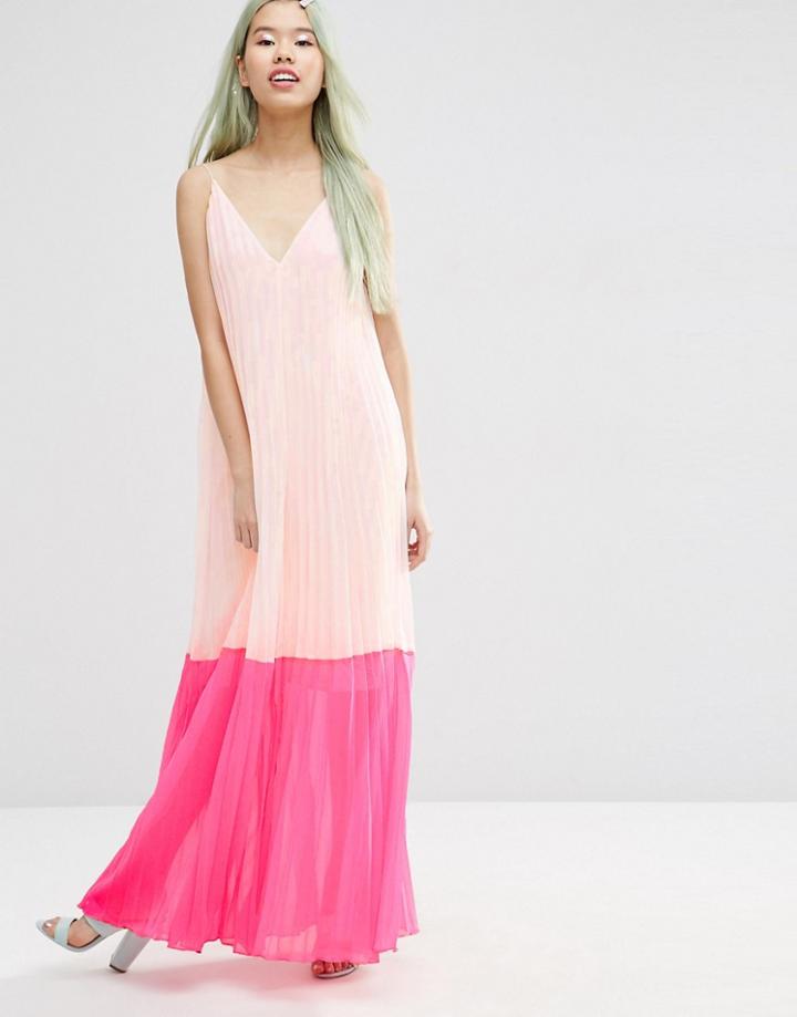 Asos Pleated Colour Block Maxi Dress - Multi