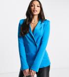 Asos Design Tall Structured Jersey Double Breasted Suit Blazer In Pop Blue-blues