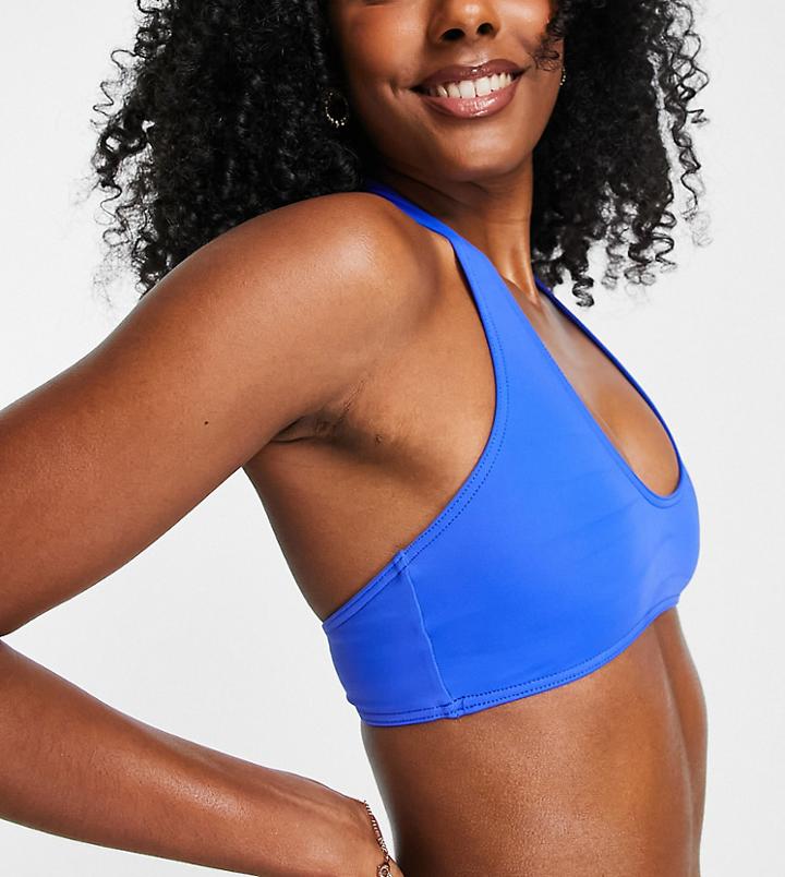 Collusion Recycled Halter Crop Bikini Top In Blue