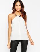 Asos Statement Chunky Necklace Halterneck Top - Ivory