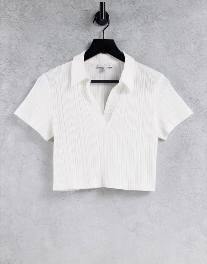 Topshop Varigated Rib Collar T-shirt In White