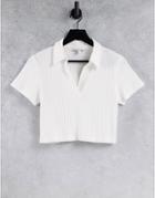 Topshop Varigated Rib Collar T-shirt In White