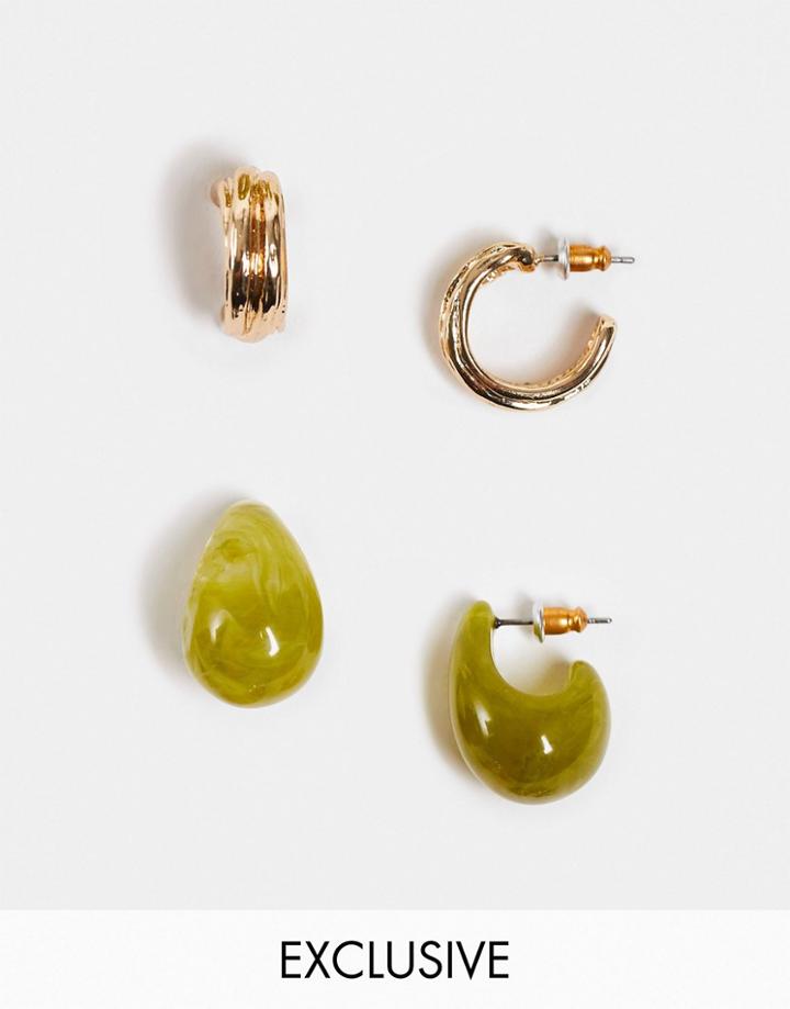 Reclaimed Vintage Inspired Gold And Resin Hoop Earring 2 Pack