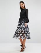 Self Portrait Patchwork Guipure Midi Skirt - Multi