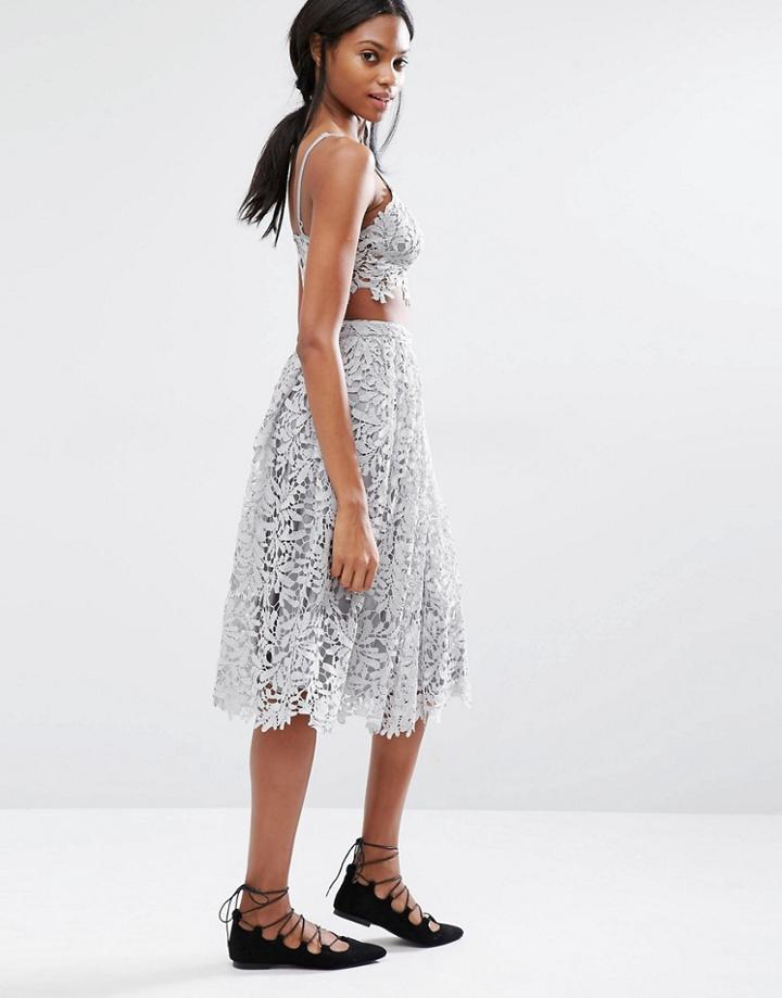 Missguided Full Lace Midi Skirt - Soft Gray