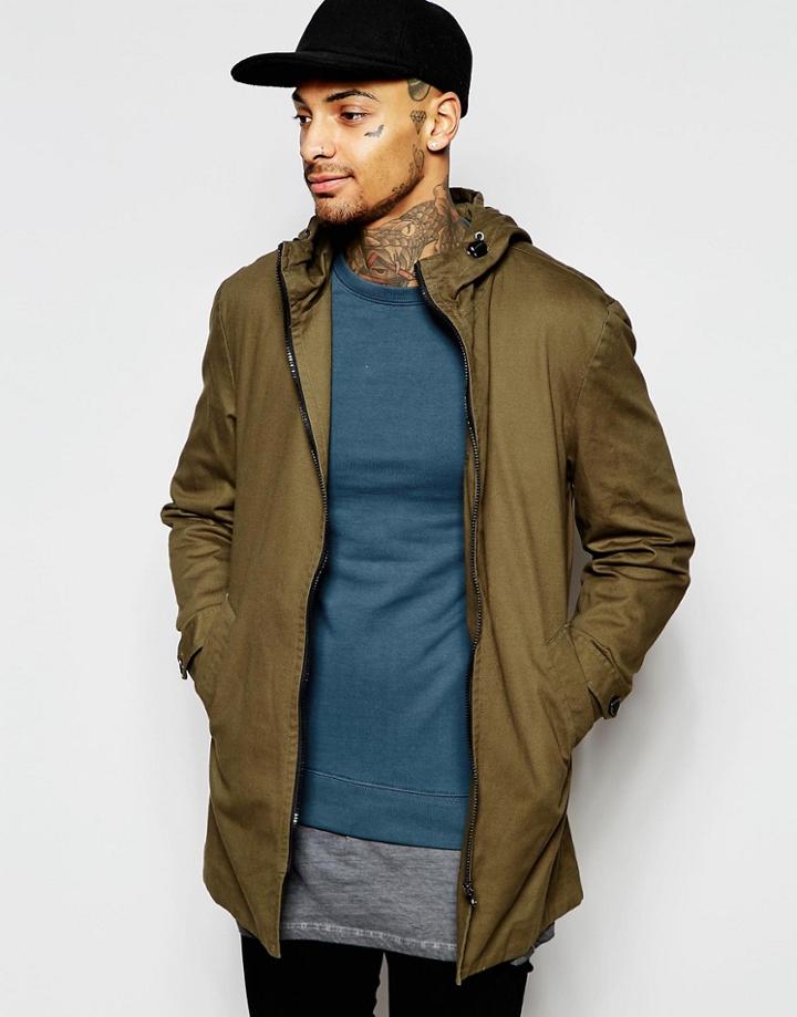 Asos Festival Lightweight Parka Jacket In Khaki - Khaki
