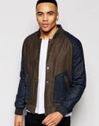D-struct Fallow Wool Blend Contrast Sleeve Bomber Jacket - Green