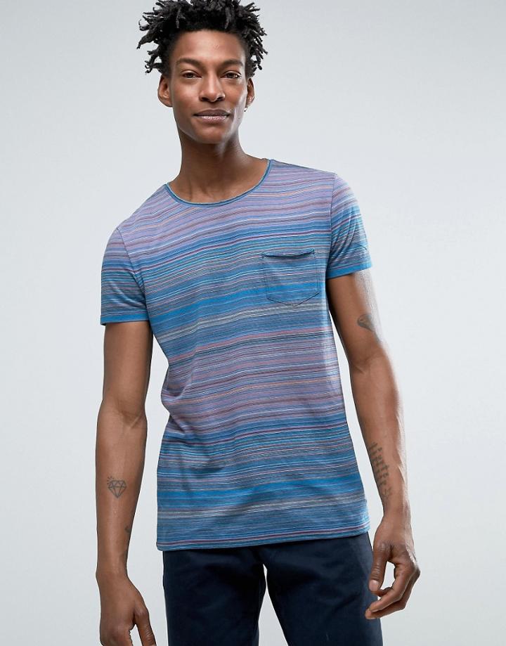 Boss Orange By Hugo Boss Multi Stripe T-shirt One Pocket Regular Fit In Blue - Blue