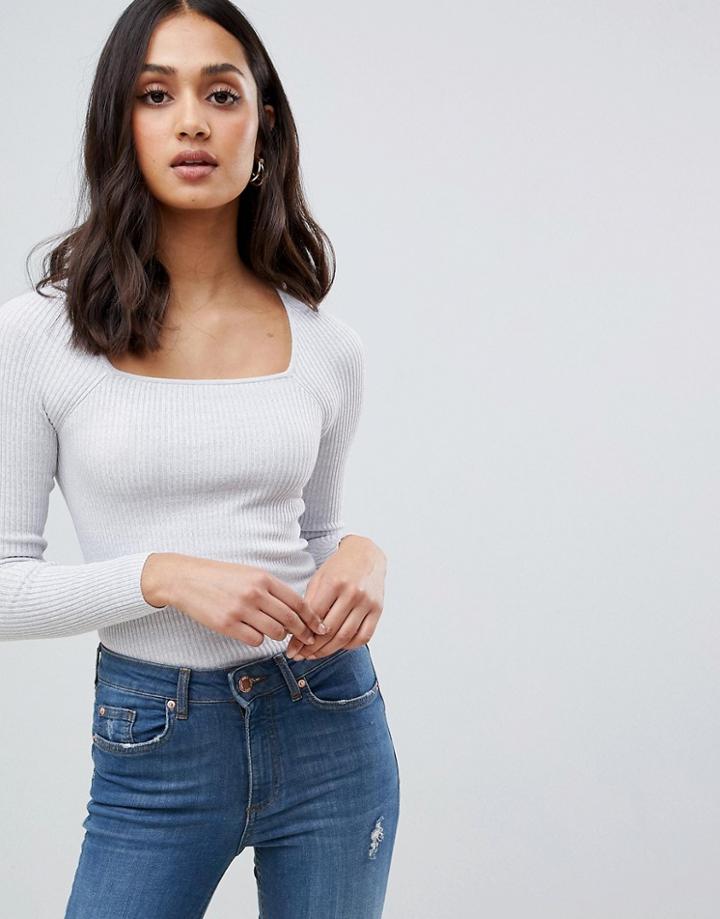 Miss Selfridge Square Neck Sweater - Gray