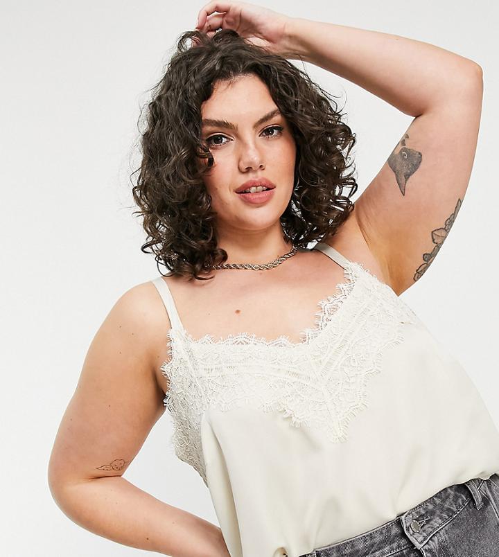 Vero Moda Curve Lace Cami Top In Cream-white