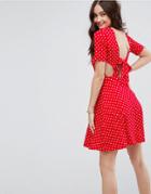 Asos Mini Tea Dress With Tie Back In Polka Dot - Multi