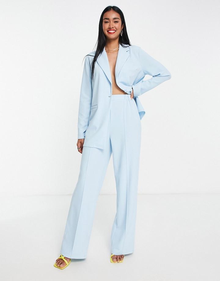 Asos Design Jersey Slouchy Wide Leg Suit Pants In Pale Blue