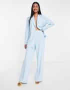 Asos Design Jersey Slouchy Wide Leg Suit Pants In Pale Blue