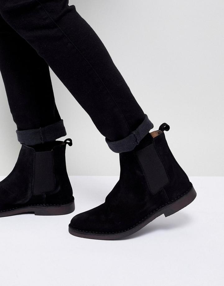 Selected Homme Suede Chelsea Boot In Black - Black