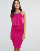 Jessica Wright Pencil Dress With Embellished Neckline - Pink