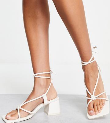 Public Desire Wide Fit Aloha Knot Strap Mid Heel Sandals In Off White